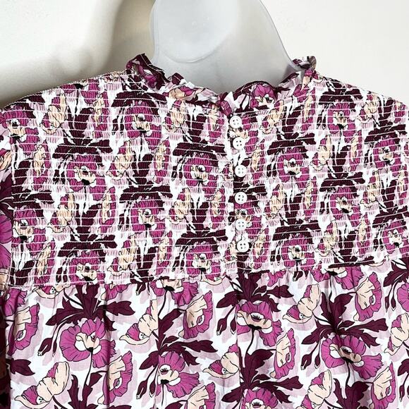 J. CREW Liberty Smocked Shirt button-back top Butterfield Poppy Size Medium - Picture 5 of 8